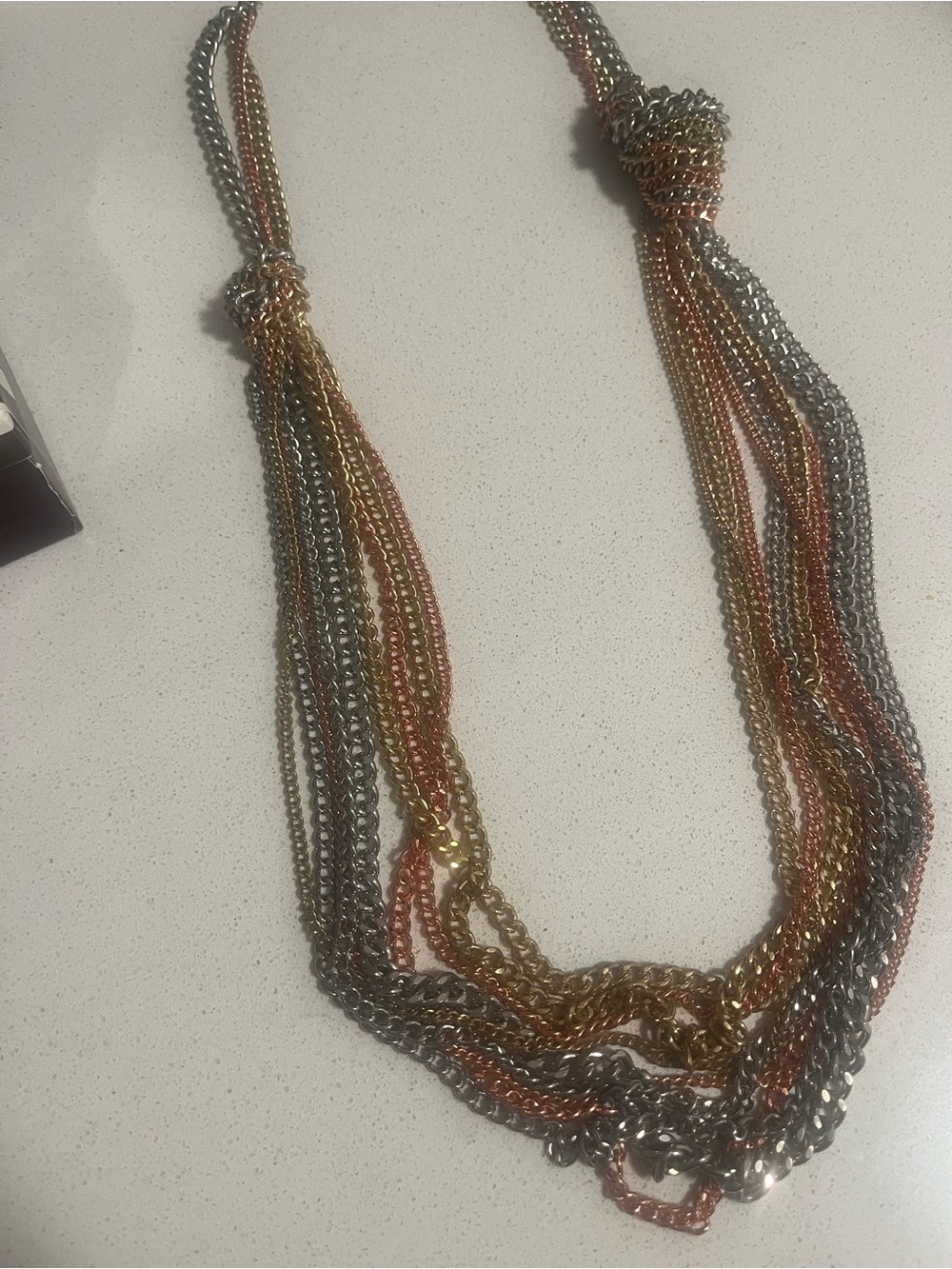 Multi-Chain Tri-Tone Women’s Statement Necklace - Gold, Silver & Rose